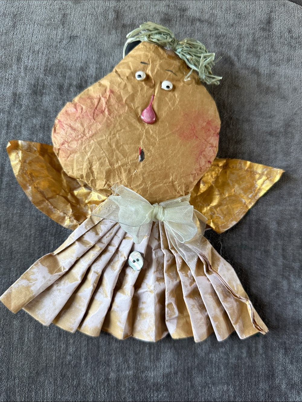 Handmade Gold Angel Wall Hanging with Bow from papers